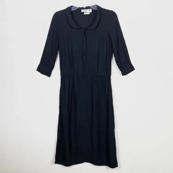 Vintage Diane Von Furstenberg Black Collared Midi Dress - Picture 1 of 6